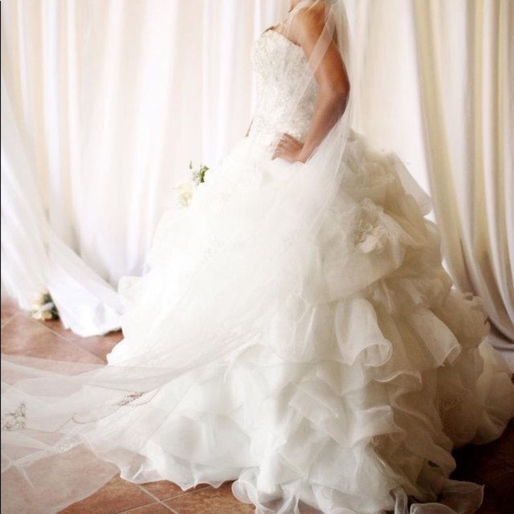 Spanish designer wedding gown with long vail.